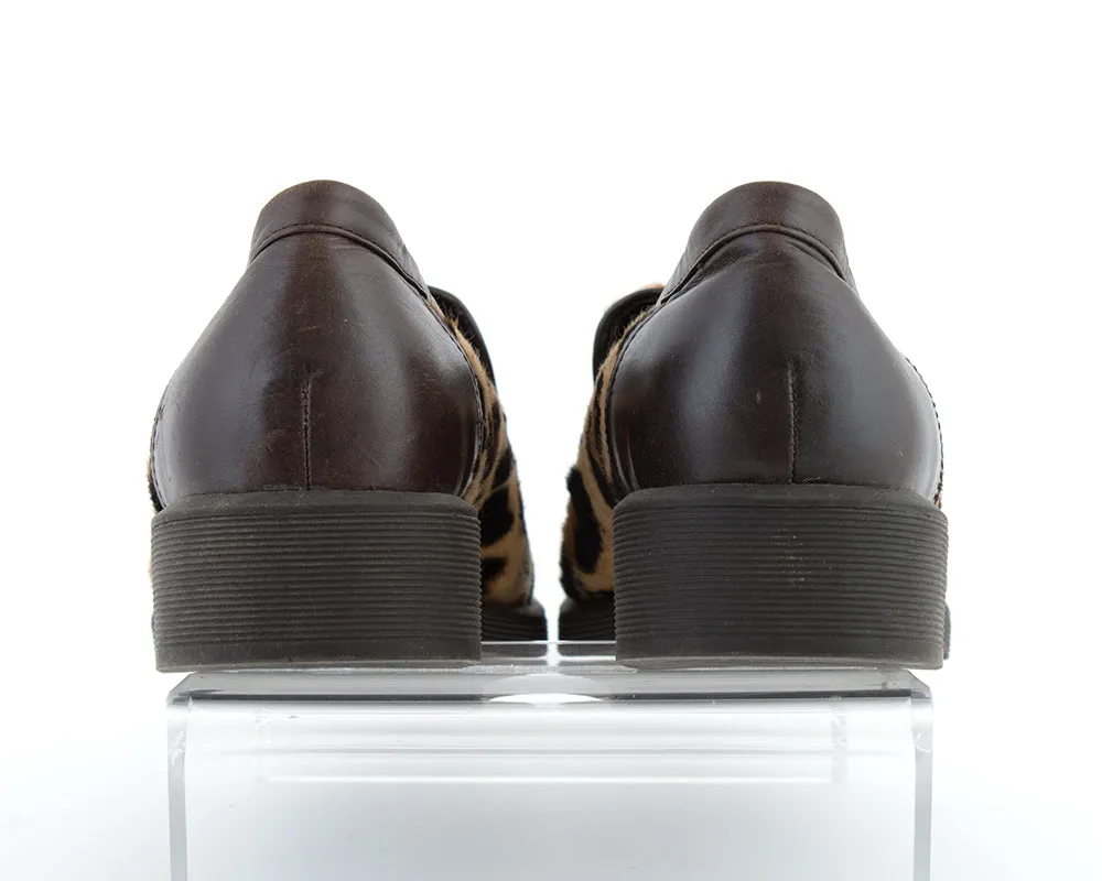 1990s Leopard Print Pony Hair & Leather Loafers | size 10/10.5