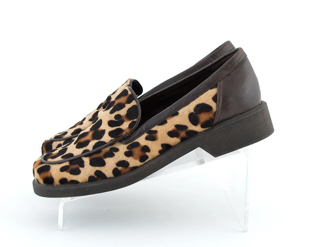1990s Leopard Print Pony Hair & Leather Loafers | size 10/10.5