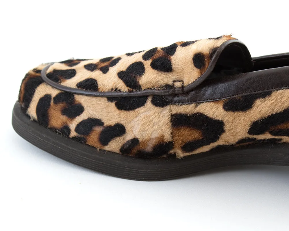 1990s Leopard Print Pony Hair & Leather Loafers | size 10/10.5