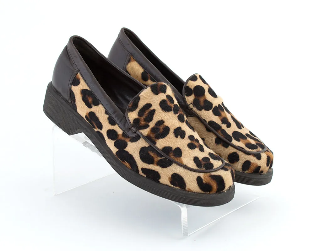 1990s Leopard Print Pony Hair & Leather Loafers | size 10/10.5
