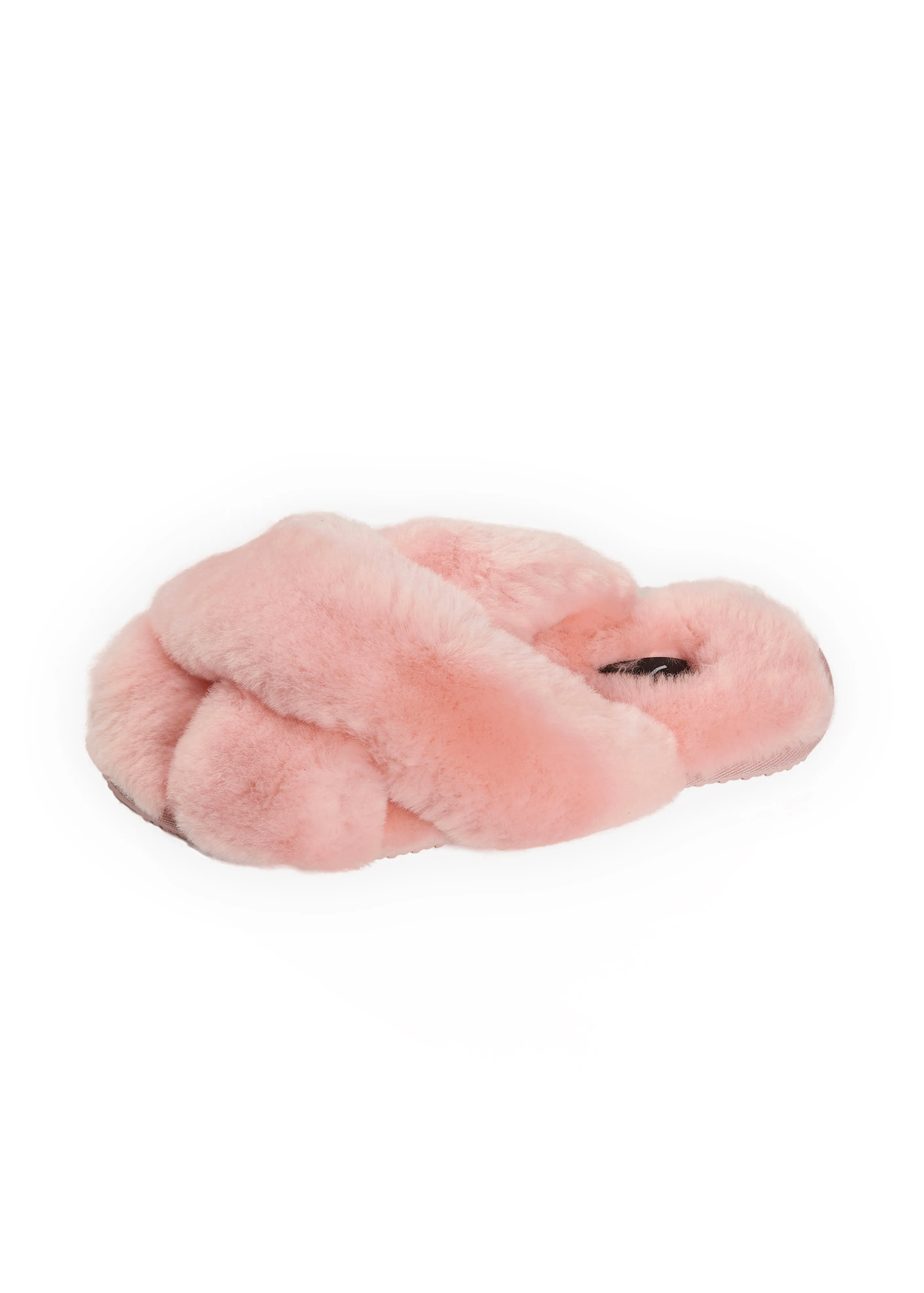 Baby Pink Deep Criss Cross Sheepskin Slippers