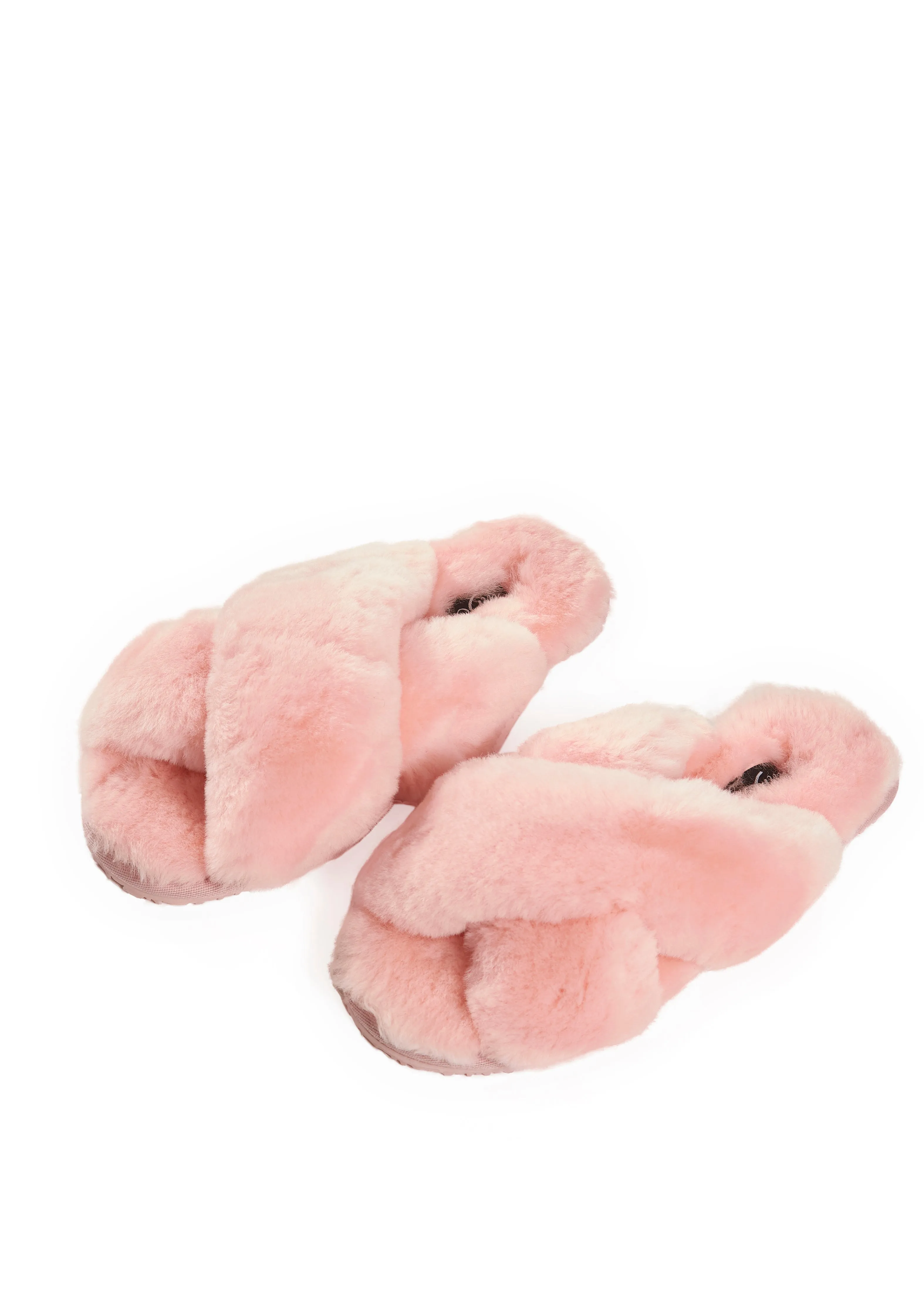 Baby Pink Deep Criss Cross Sheepskin Slippers