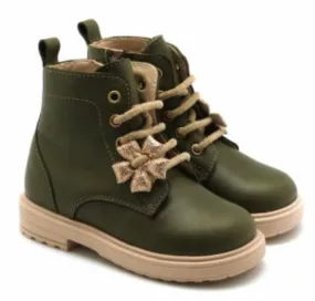 Beberlis Hunter Green Leather Lace-up Booties