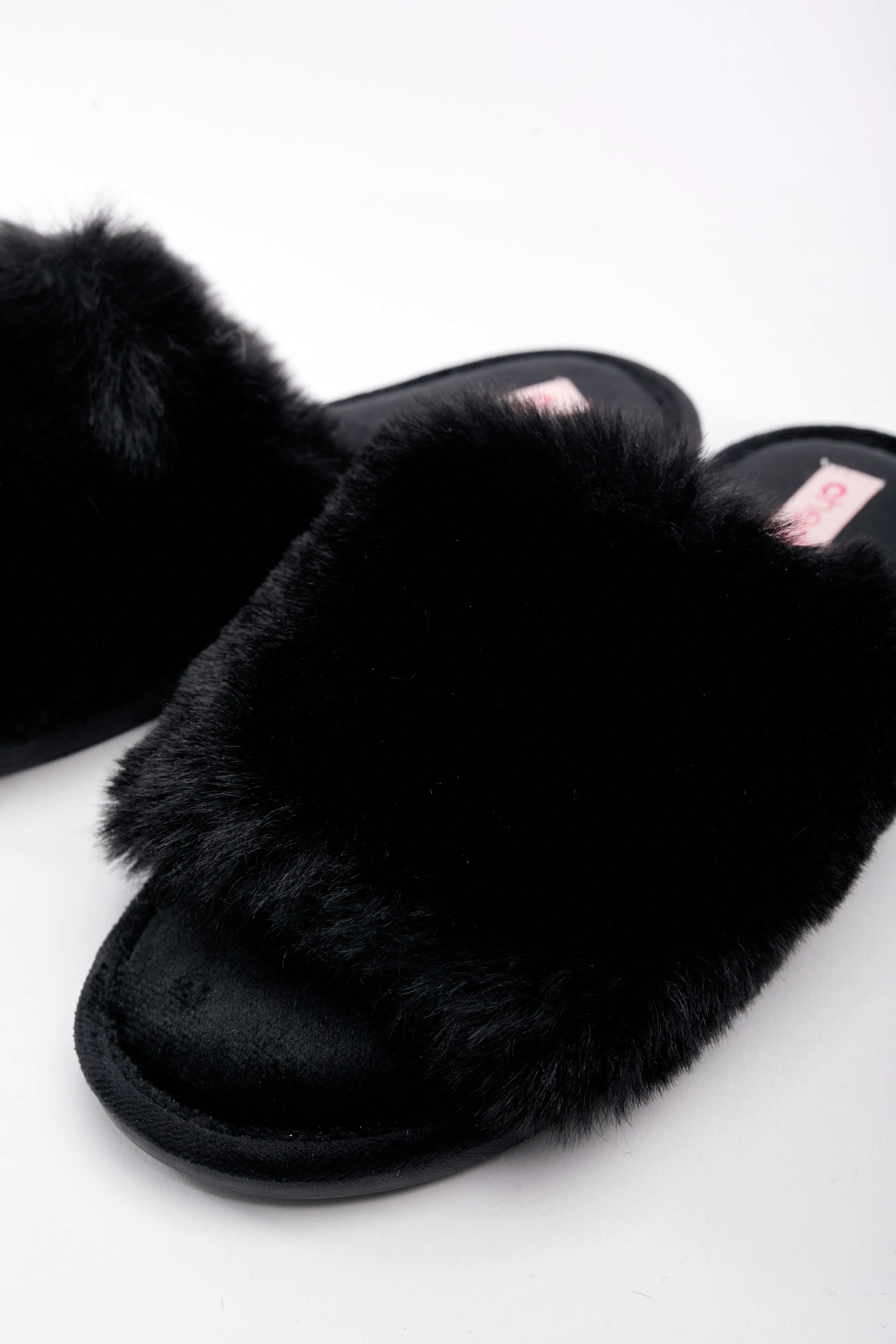 Black Faux Fur Slippers