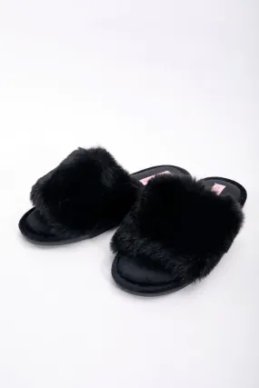 Black Faux Fur Slippers