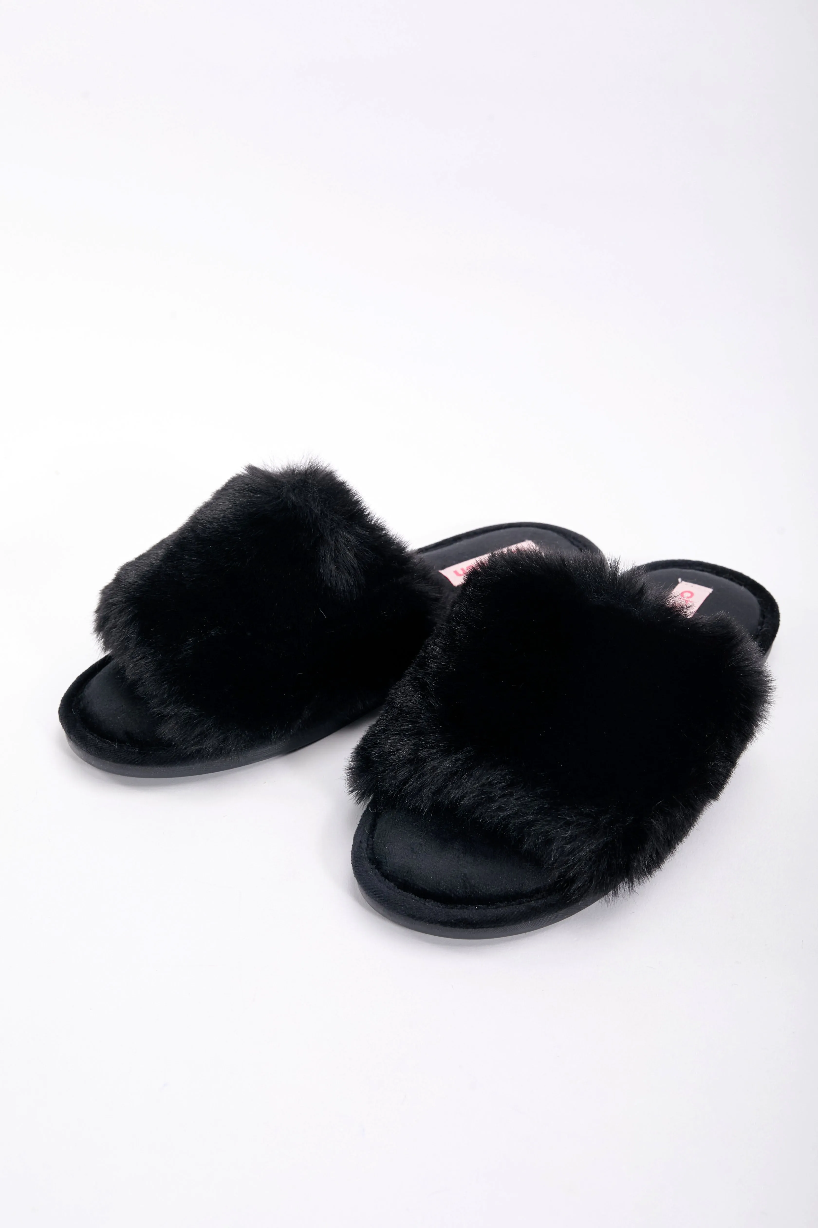 Black Faux Fur Slippers