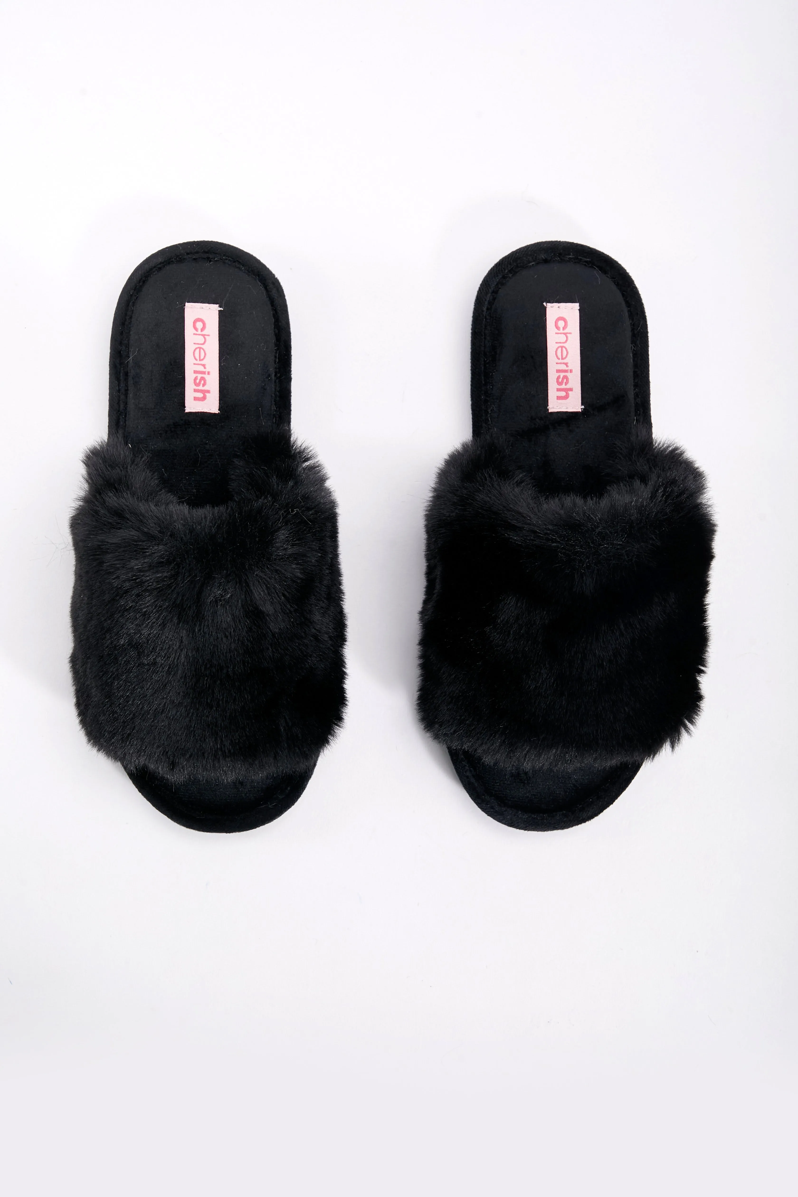 Black Faux Fur Slippers