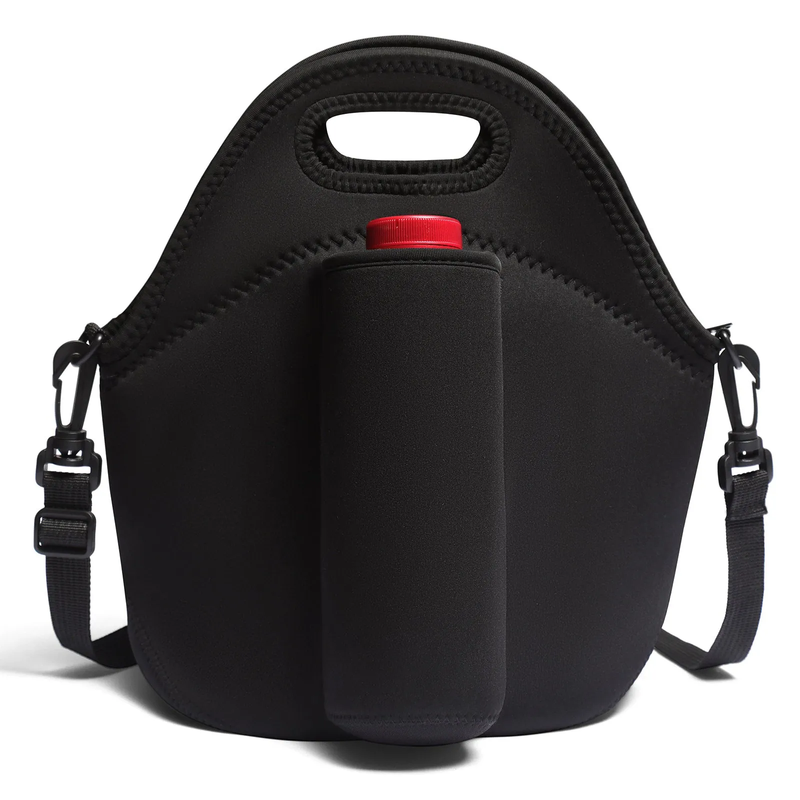 Black Insulated Lunch Bag Tote – Thick, Durable Neoprene Lunch Bags with Double-Layer Insulation & Insulated Bottle Holder