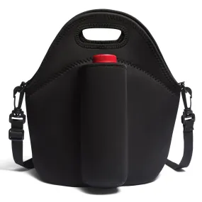 Black Insulated Lunch Bag Tote – Thick, Durable Neoprene Lunch Bags with Double-Layer Insulation & Insulated Bottle Holder