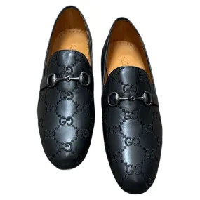 Black Men's Luxury Trendy Loafers Slip-on Dress Shoes with Sliver Buckle Style No: 1150