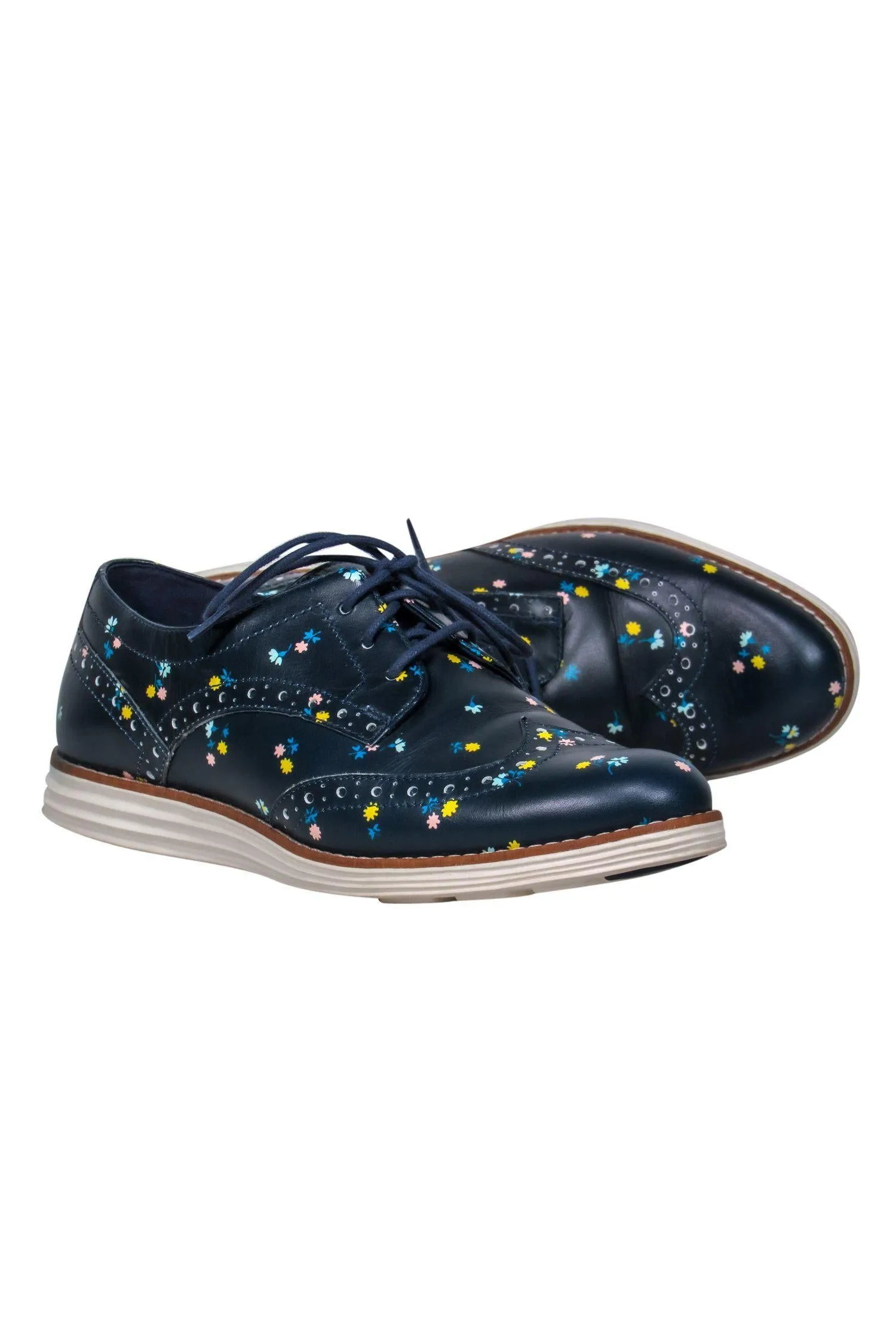 Cole Haan - Navy Floral Print Lace-Up Loafers Sz 7.5