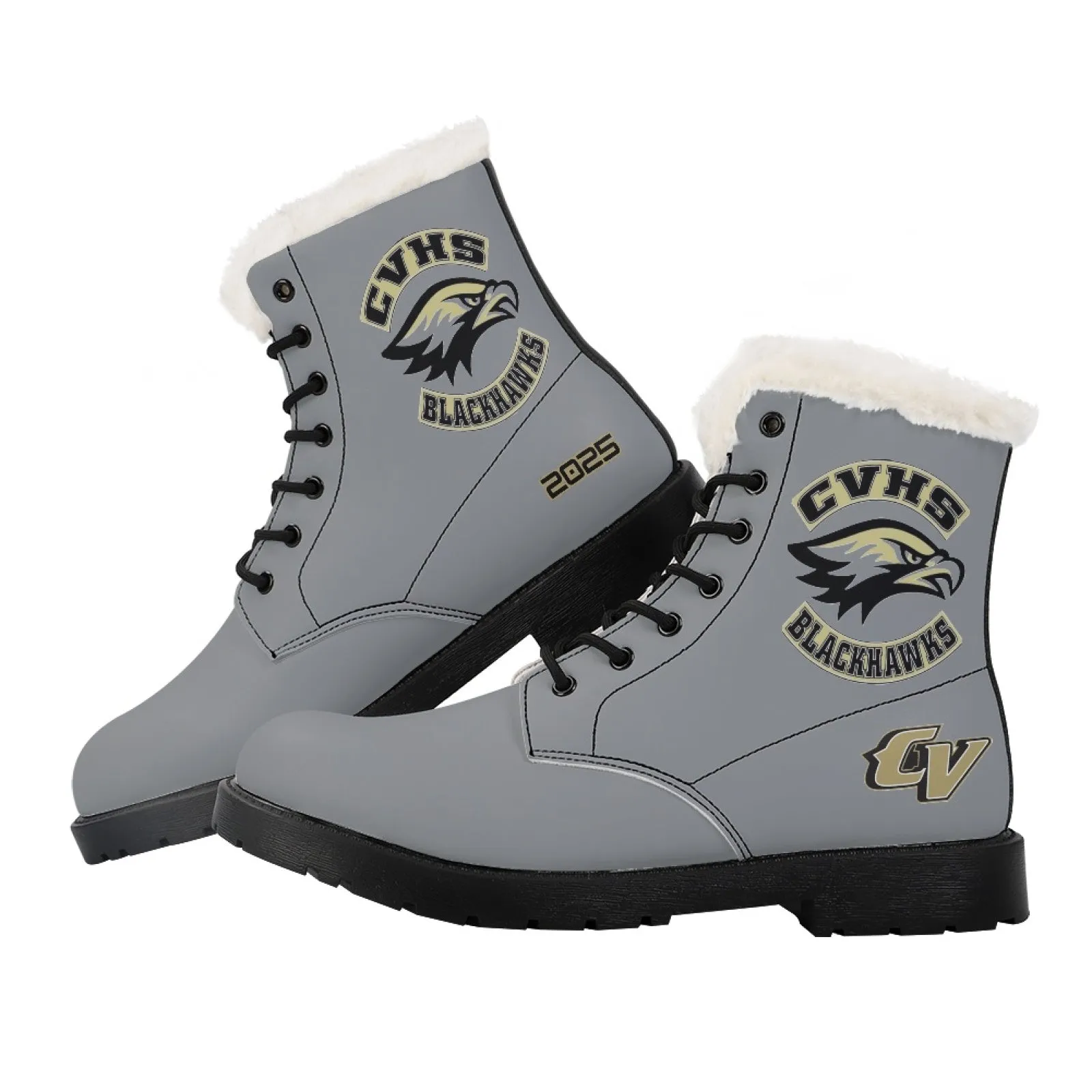 CVHS Seniors Rocker & 2025 Logo Women's Fur Top Combat Style Boots