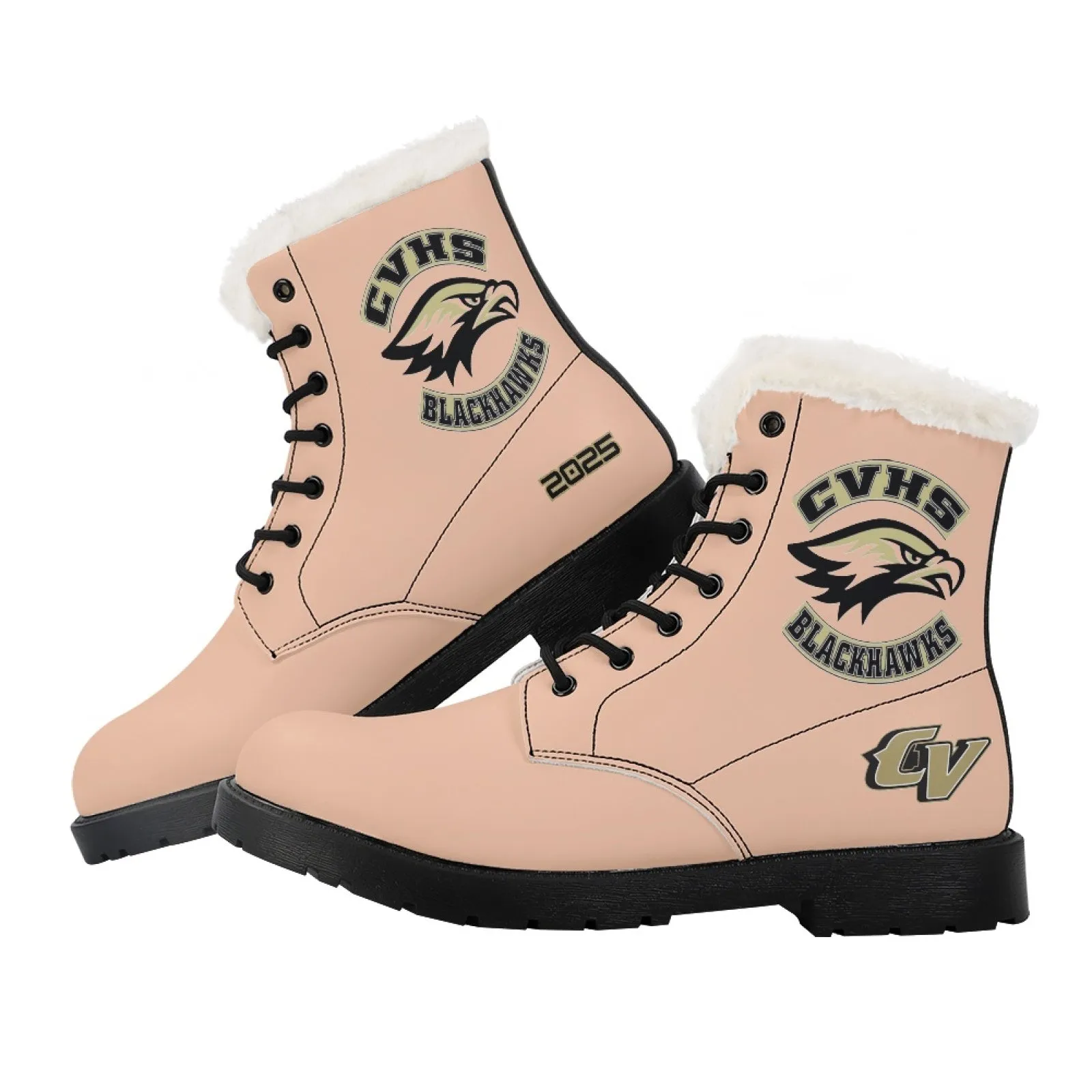 CVHS Seniors Rocker & 2025 Logo Women's Fur Top Combat Style Boots