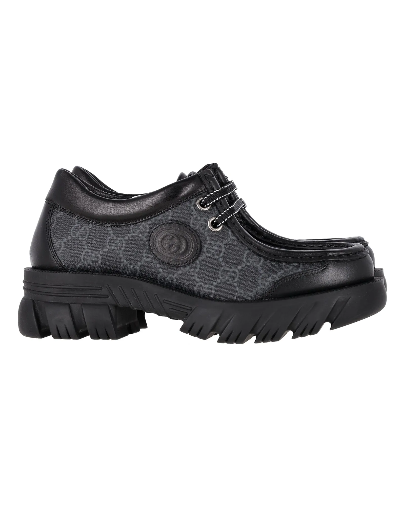 Gucci Monogram Quebec Retro Interlocking Platform Loafers in Black Leather