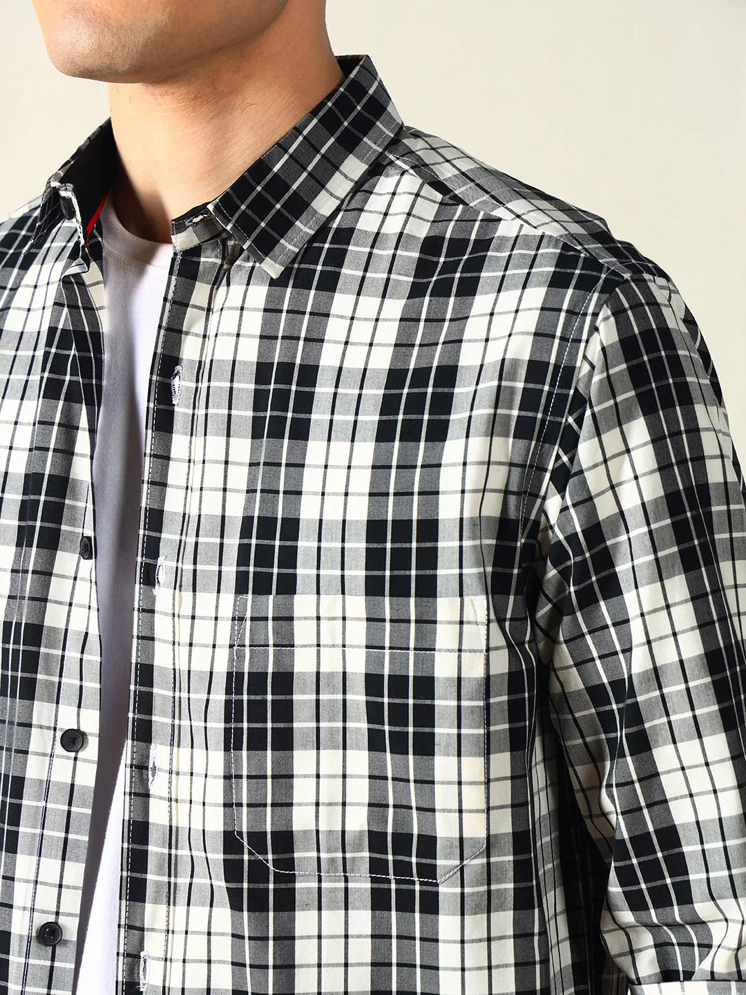 Men's Checks Black 100% Cotton Casual Shirt