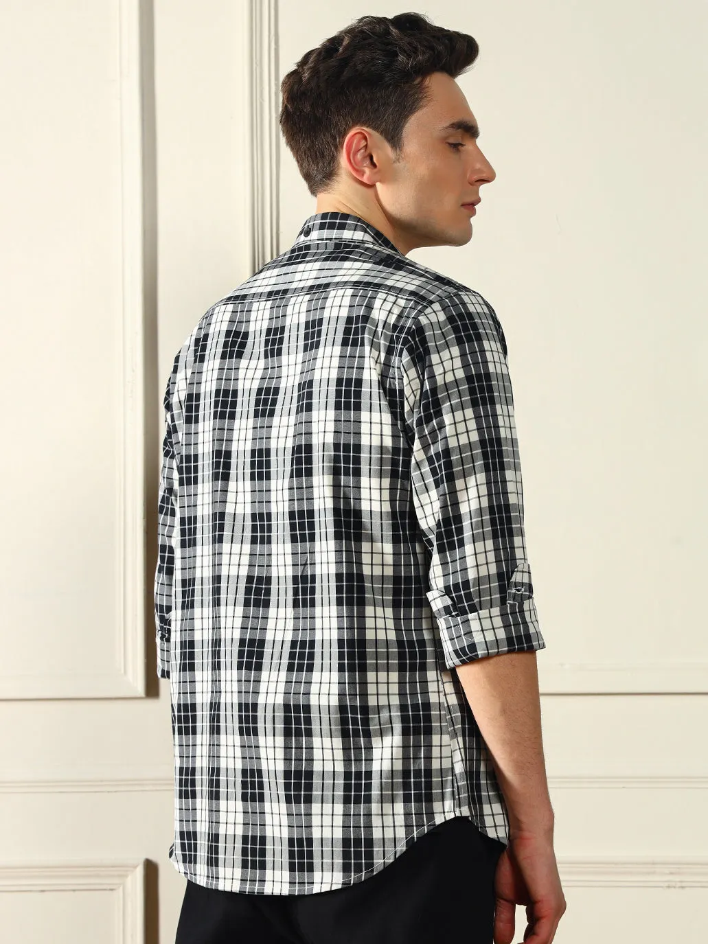 Men's Checks Black 100% Cotton Casual Shirt