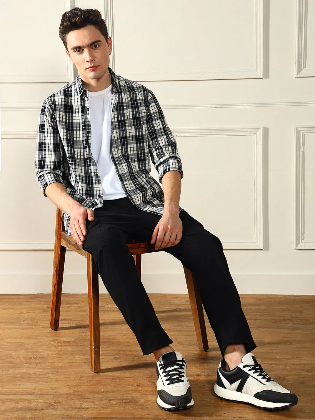 Men's Checks Black 100% Cotton Casual Shirt