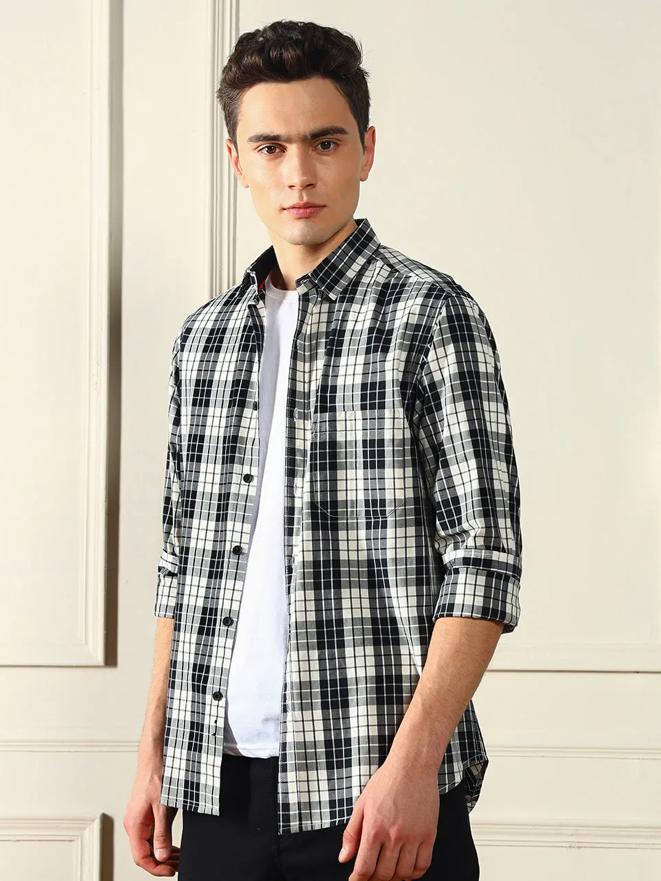 Men's Checks Black 100% Cotton Casual Shirt
