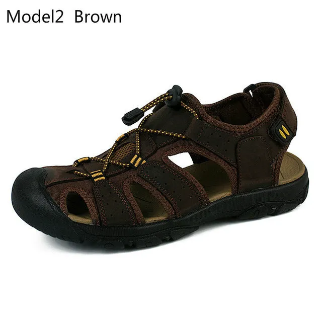 ROXDIA Summer  New Fashion Breathable Causal Men Sandals Genuine Leather Beach Shoes Men Shoes