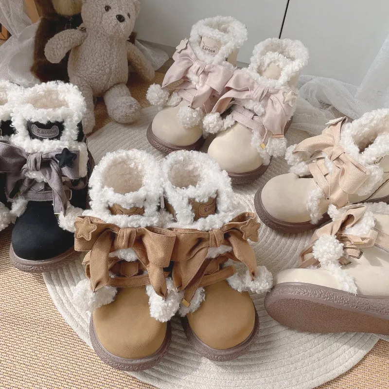 Sweet And Cute Round Toe Plush Snow Boots