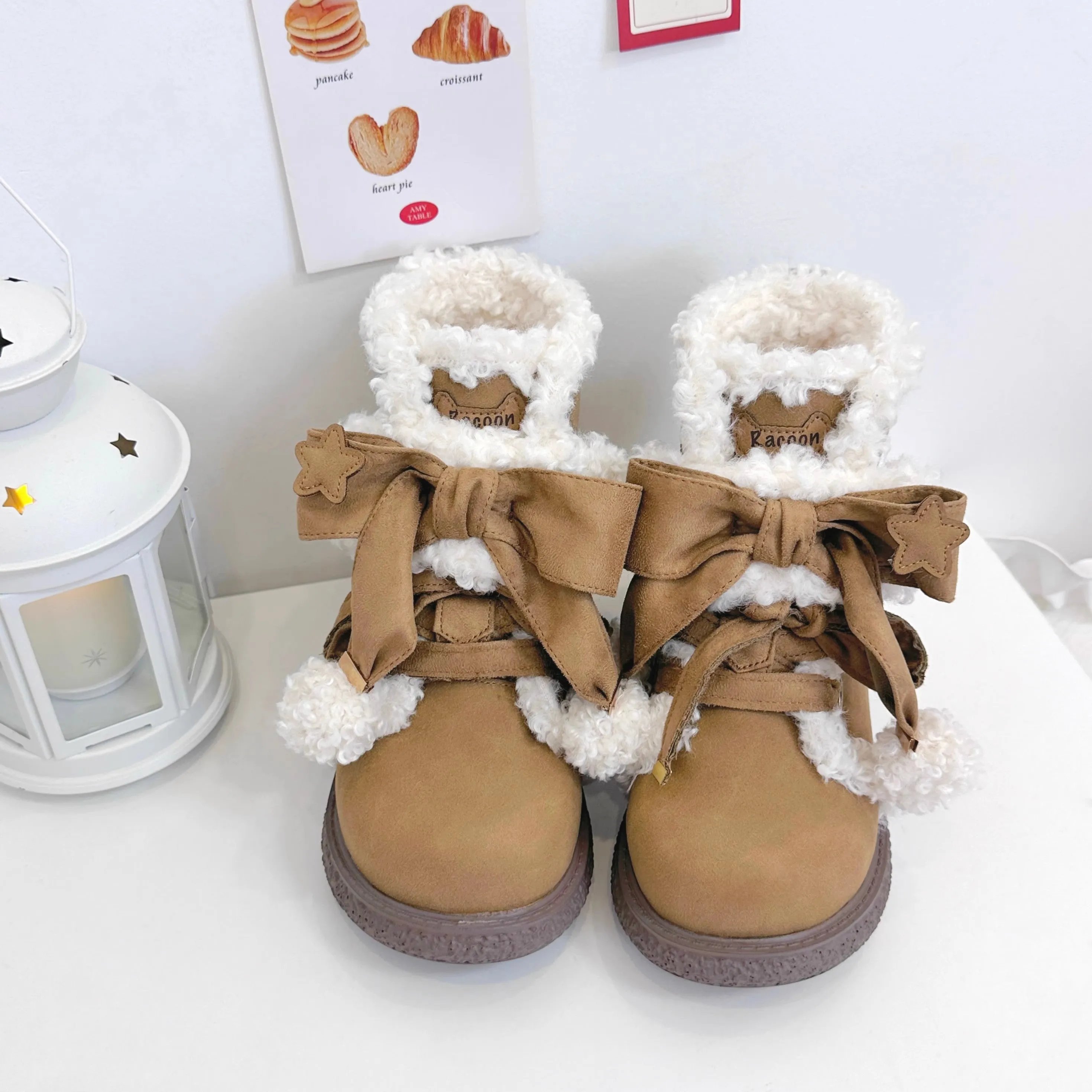 Sweet And Cute Round Toe Plush Snow Boots