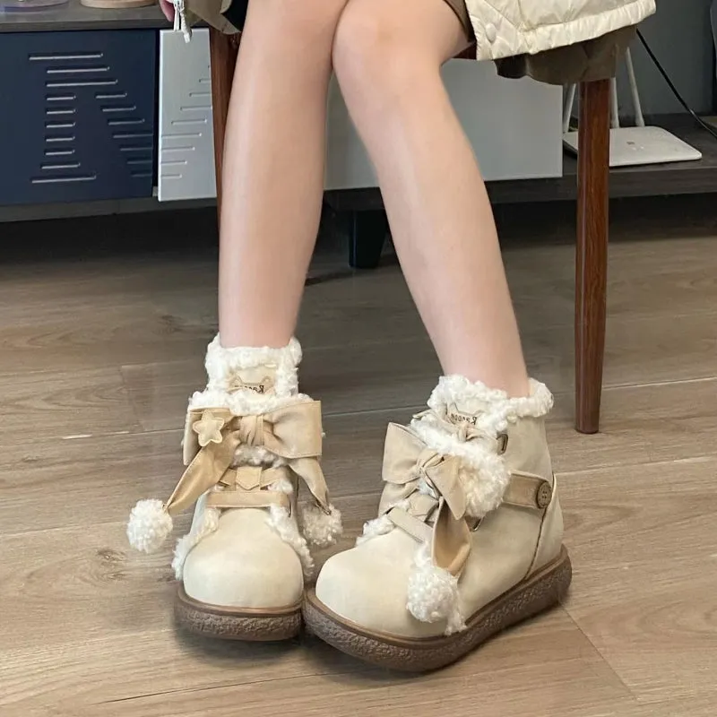 Sweet And Cute Round Toe Plush Snow Boots