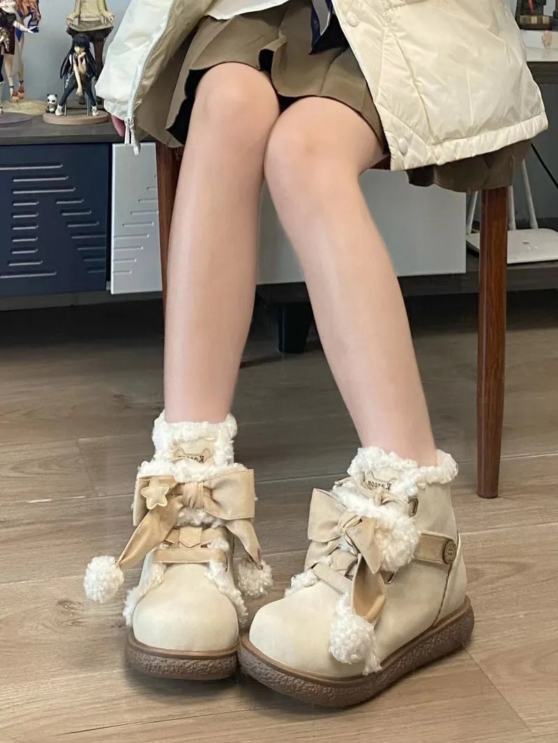 Sweet And Cute Round Toe Plush Snow Boots