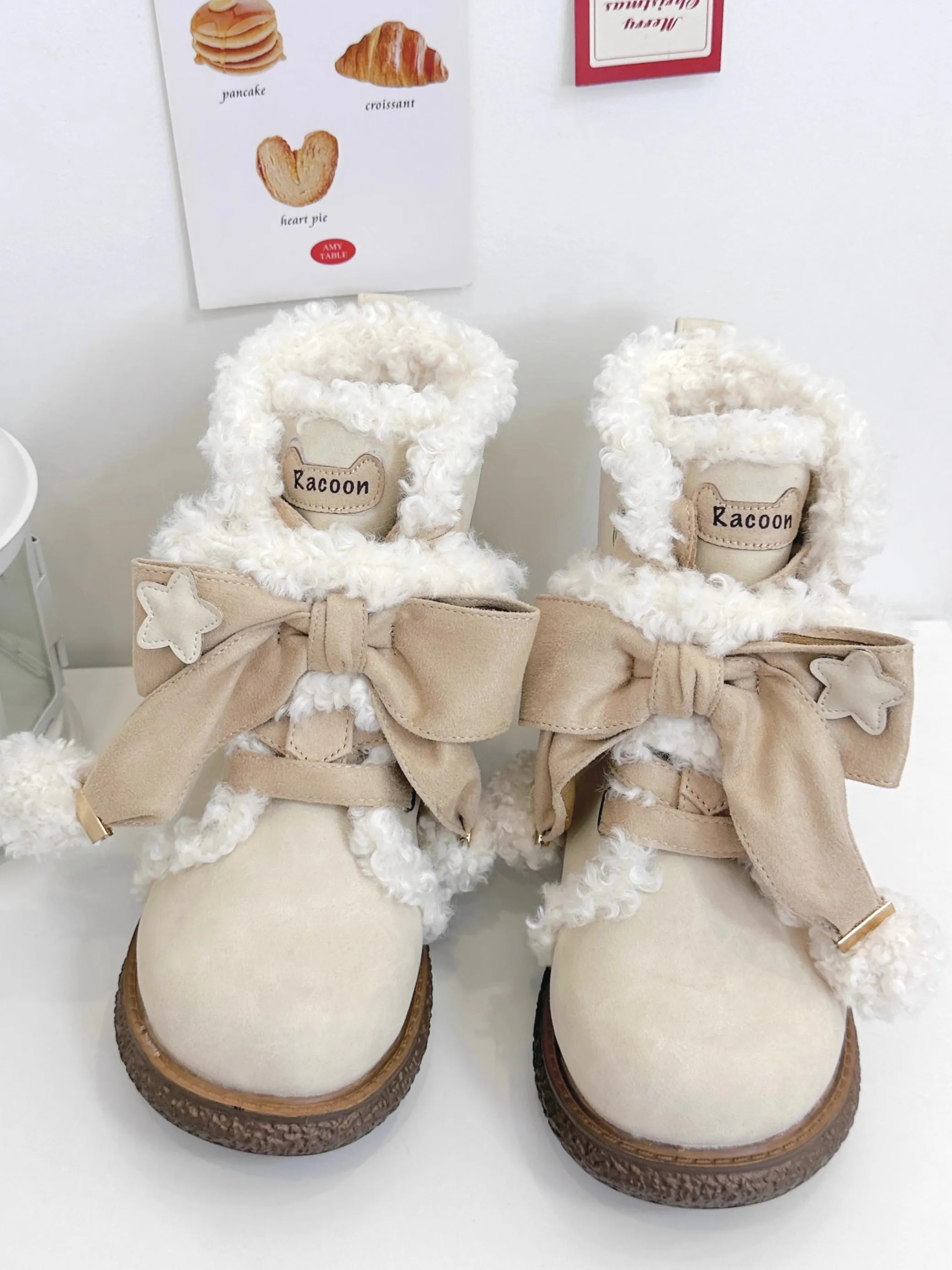 Sweet And Cute Round Toe Plush Snow Boots
