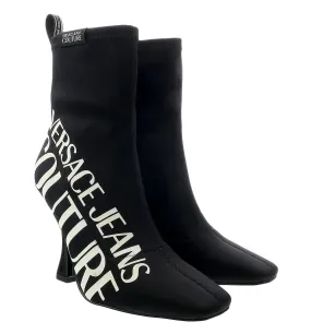 Versace Jeans Couture Black High Heel Signature Print Ankle Boots-