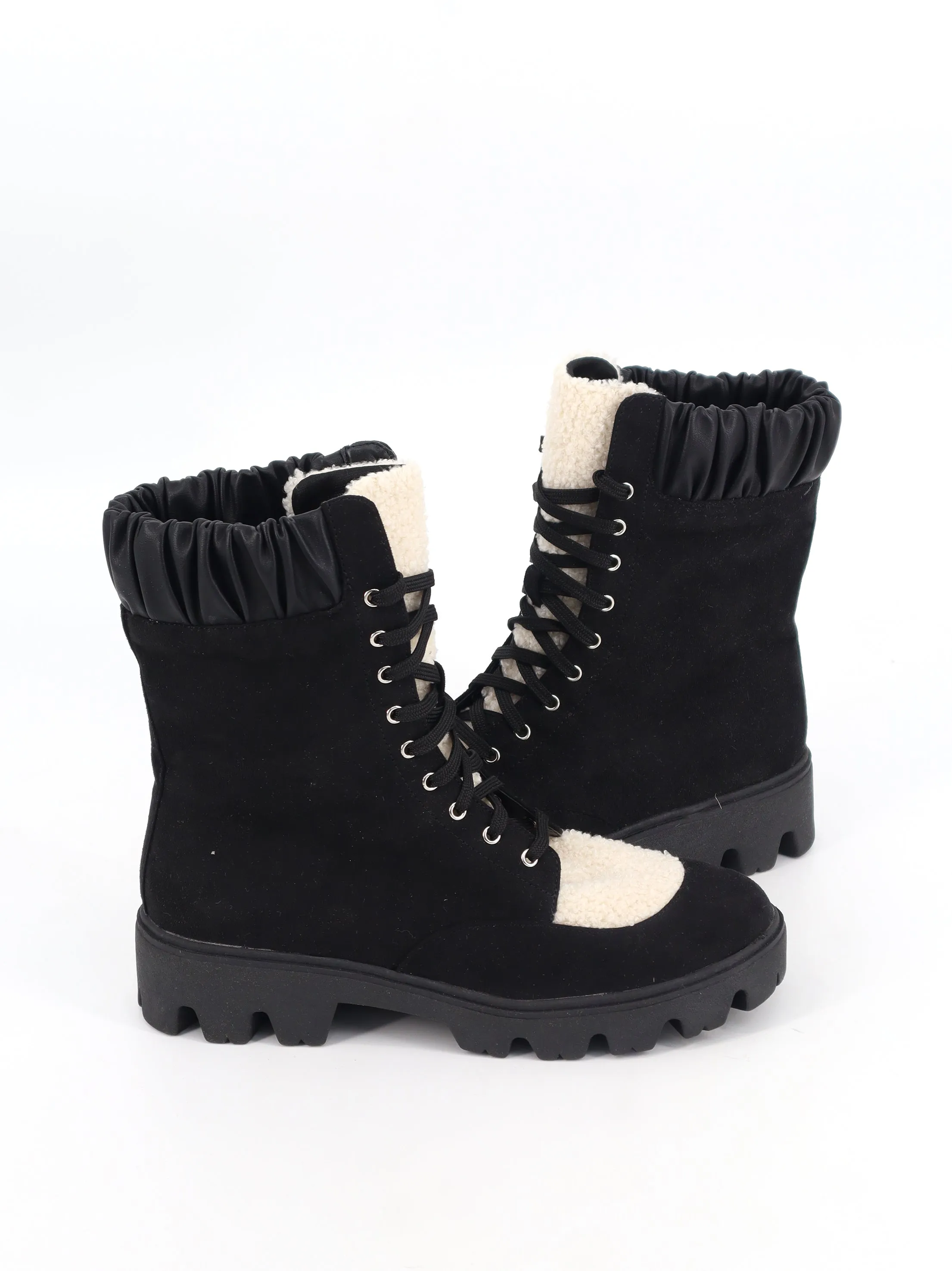 Women's Faux Fur Suede Leather Ankle Boots,Black