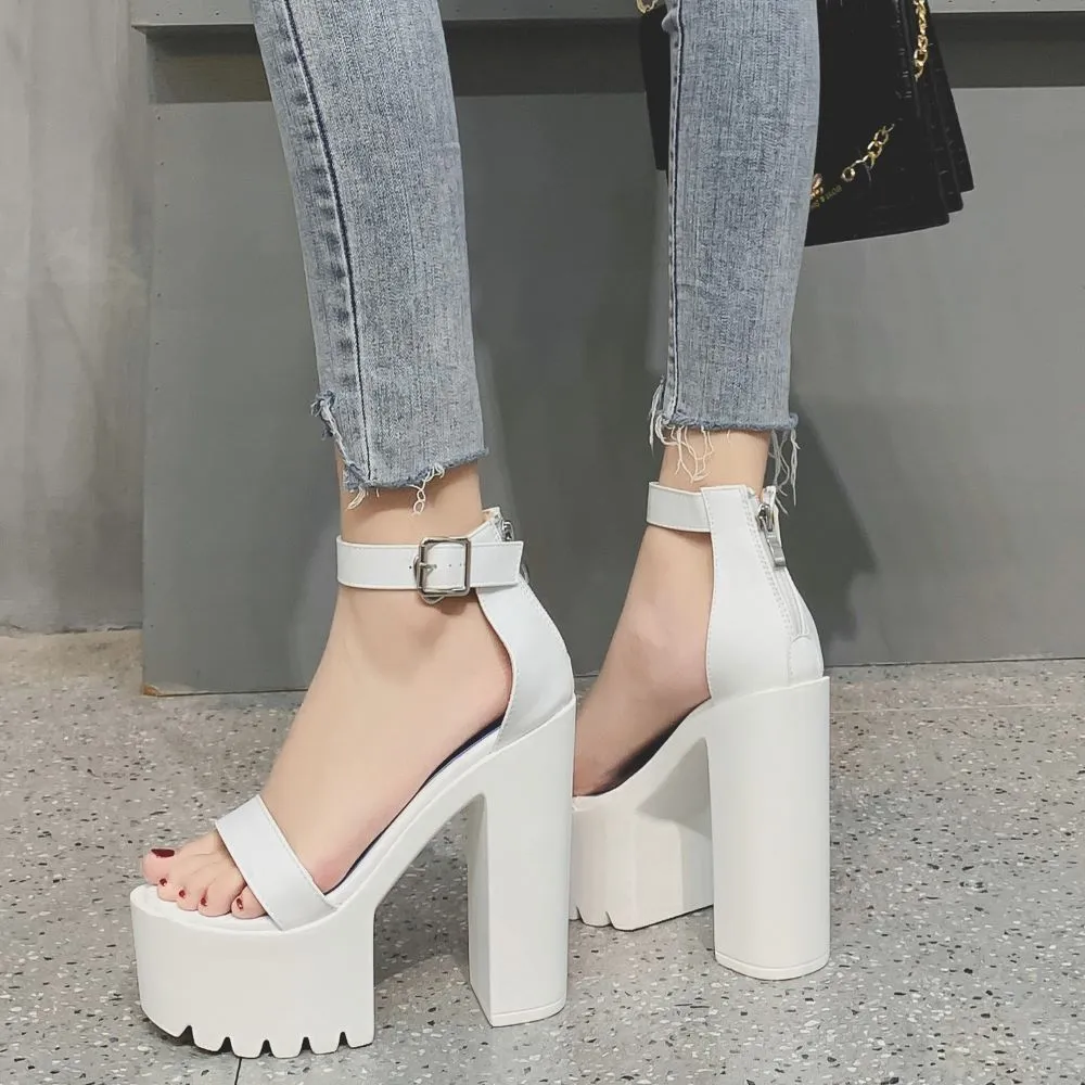 Y2K New High Heel Strap Sandals with Breathable Platform Design